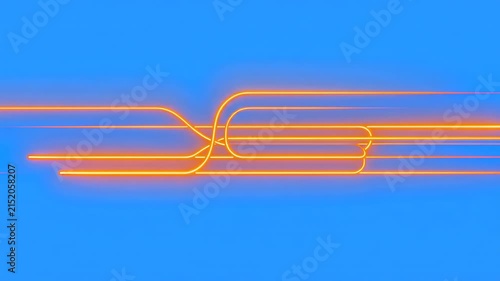 Abstract Orange Lines Flowing Through Blue Background With Subtle Camera Movement During Bright Illumination
