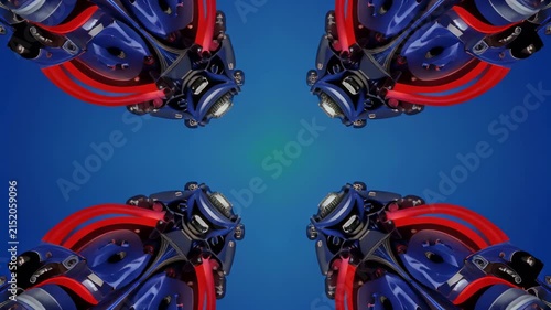 Abstract Robotic Components in Kaleidoscopic Blue Gradient Background with Cinematic Motion