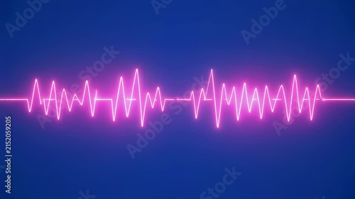 Abstract sound wave pulsing with neon pink light against a deep blue gradient background