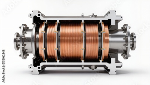 Electric motor stator dual-winding segmented cutaway, white background