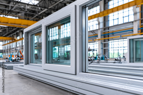 Factory windows with large glass panels