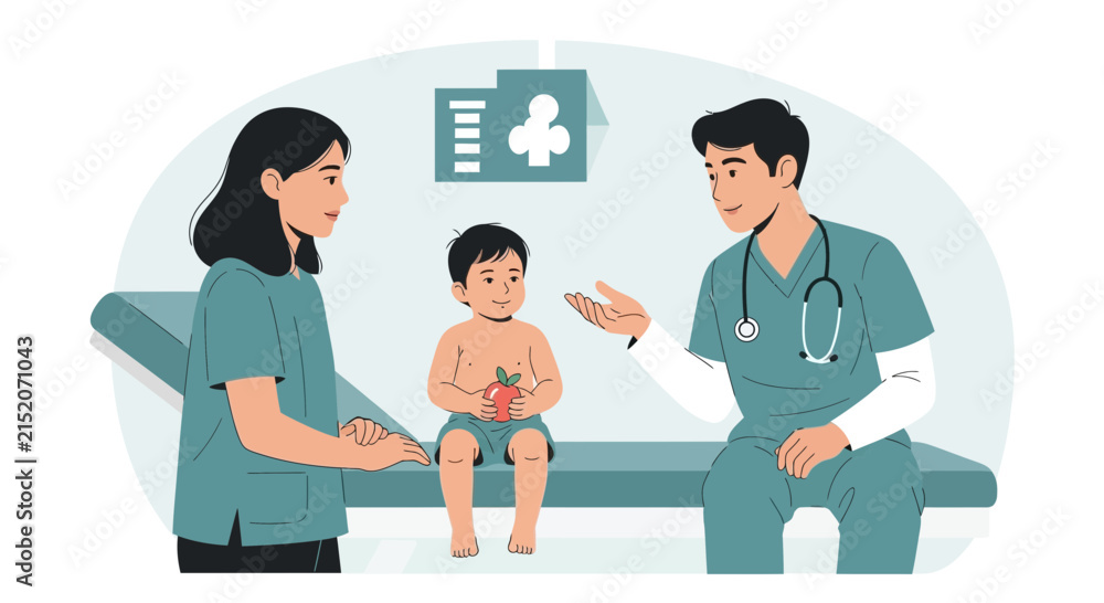Fototapeta premium Doctor, Nurse, and Child Patient at Medical Checkup