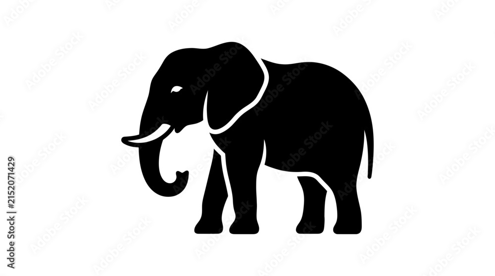 Fototapeta premium Minimalist black elephant silhouette walking.