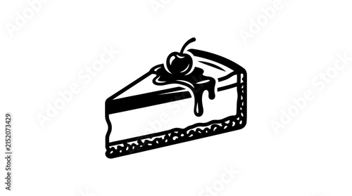 Bild auf Leinwand Slice of cake with cherry and syrup silhouette.