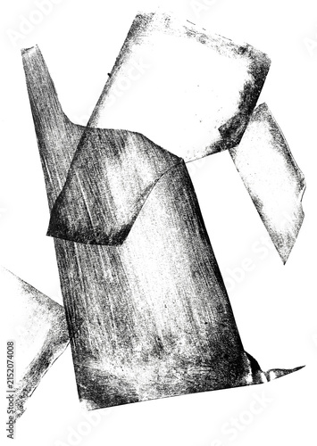 Obraz na plátně Authentic monochrome monotype print with metal plate ink texture, isolated on transparent background