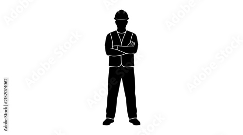 Construction worker standing with arms crossed a black silhouette
