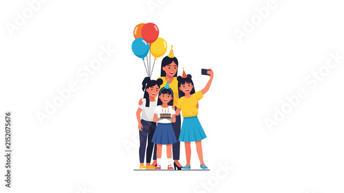 Happy Family Celebrating Birthday and Taking Selfie