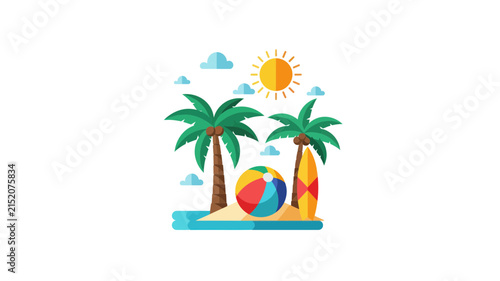 Tropical Beach Vacation Flat Vector Illustration