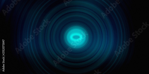 Abstract circular blue light waves radiating from center with neon glow digital effect.