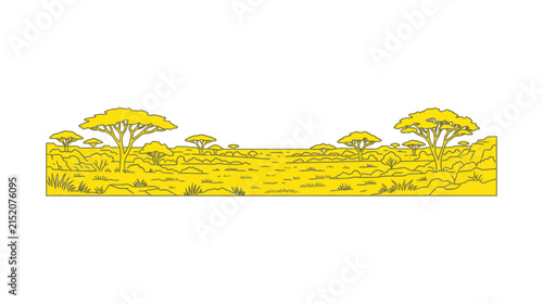 African savanna landscape illustration, yellow outline