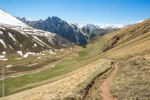 Caucasus Mountains spring landscape. Karachay-Cherkessia, Russia