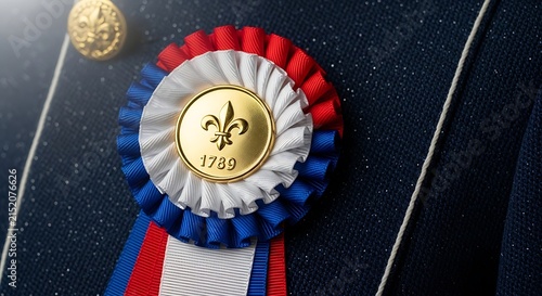 French Tricolor Cockade Rosette with Golden Fleur-de-lis Medal on Uniform
