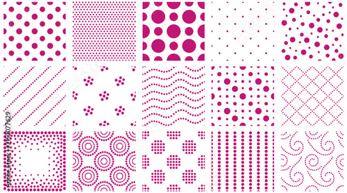 A collection of seamless patterns featuring pink dots for a breast cancer awareness vector bundle design project for medical charity events