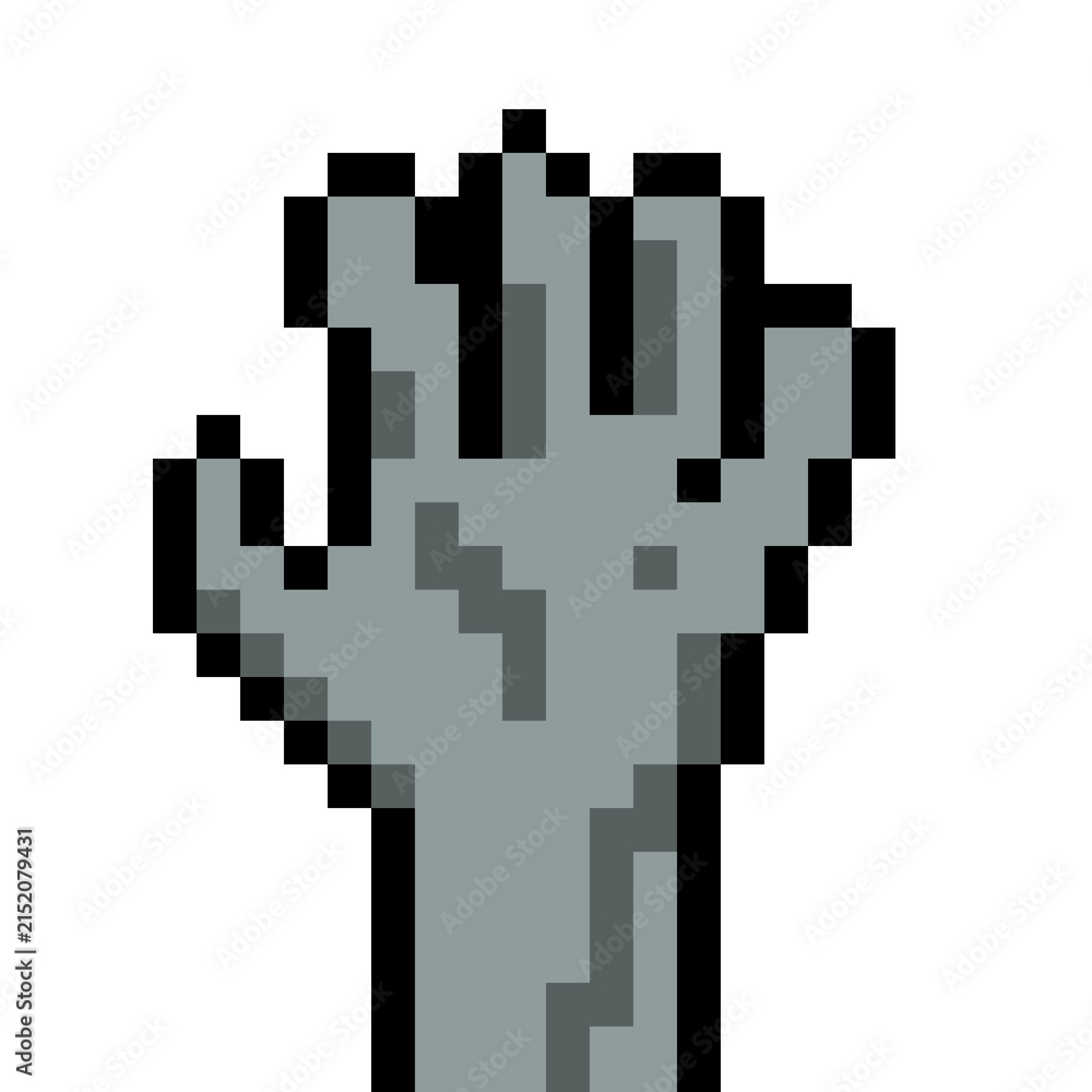 Fototapeta premium Spooky undead zombie hand pixelated icon vector for Halloween theme