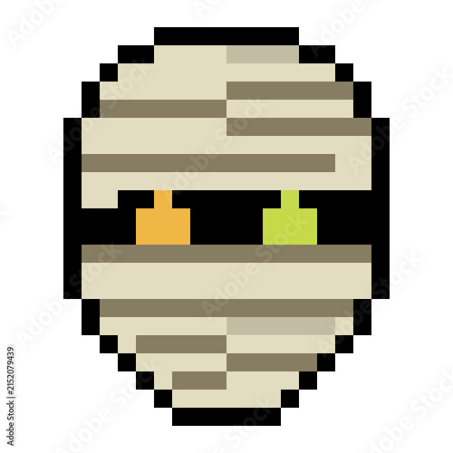 Obraz na plátne Spooky egyptian mummy head with glowing eyes pixelated icon vector for Halloween