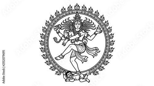 Bild auf Leinwand Dancing Deity Figure in Fiery Circle