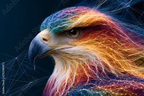 Majestic eagle with glowing digital network connections futuristic technology concept