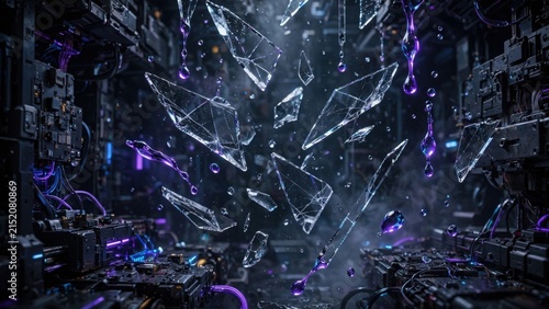 Abstract Shattered Crystal Structure with Neon Purple Glow.