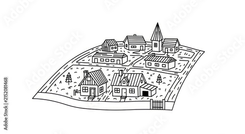 Fotografía Black and white illustration of village.