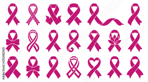 A comprehensive breast cancer awareness vector bundle featuring various pink ribbon designs for medical campaigns and support events in flat graphic style