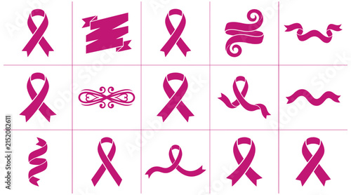 A comprehensive breast cancer awareness vector bundle featuring various pink ribbon designs and decorative elements for medical campaigns and charity events