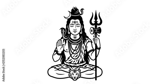 фотографія Meditating Deity with Serpent and Trident, Isolated