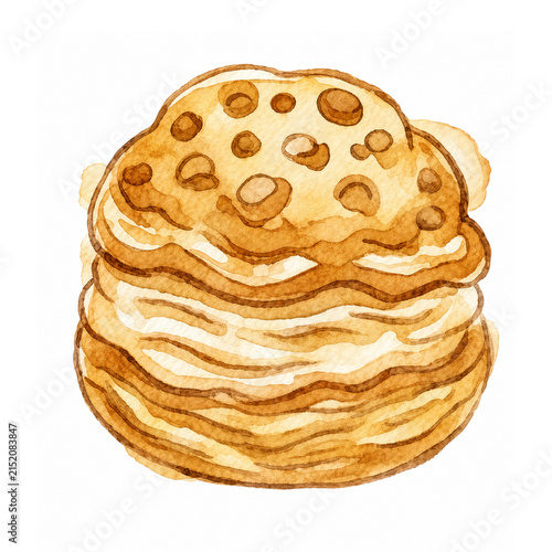 Obraz na plátně Hand drawn watercolor cream puff choux pastry illustration isolated