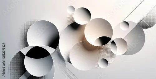 Panel kuchenny z motywem Abstract background with overlapping circles in various sizes creating dynamic monochrome pattern. Geometric shapes with subtle gradients, halftones form stylish, modern composition with depth,