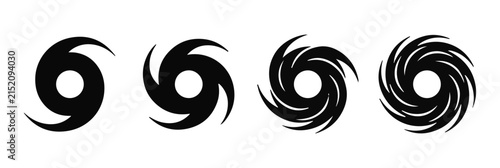 Fotografie Set of four abstract swirling vortex or hurricane icons in black with hurricane