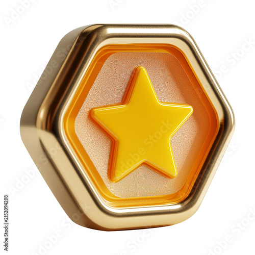 Golden Hexagon Star Badge | Achievement Reward Game UI Asset