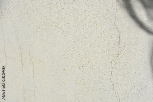 Construction and renovation work, plastering load-bearing street walls in sunlight. The white walls are coated with rough street primer with long micro-cracks throughout the surface and background.