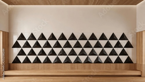 Modern Geometric Wall Design with Black and White Triangles.