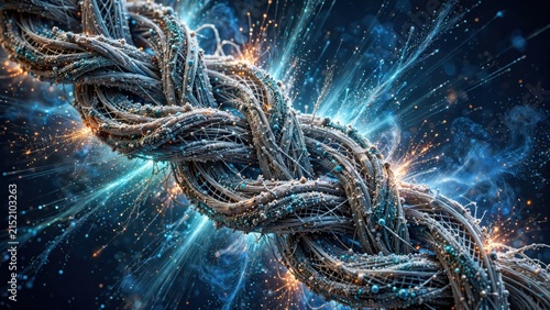 Close-up of Braided Electrical Cables with Energetic Sparks.