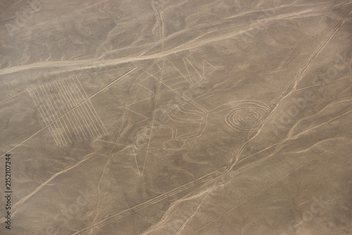 Aerial View of Nazca Lines Ancient Geoglyphs Peru