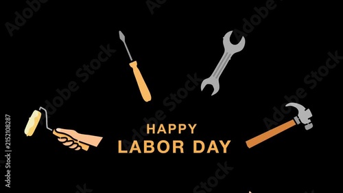 Happy labor day greetings with set of tools icon