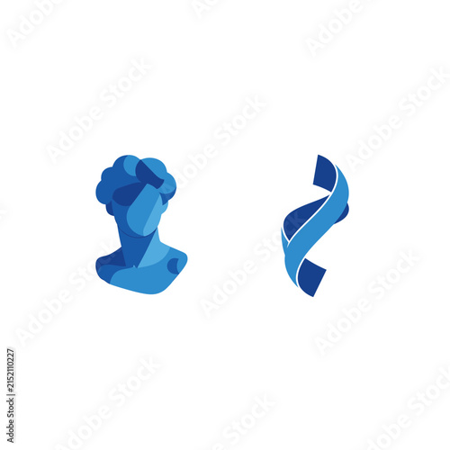 Classical bust silhouette and abstract spiral ribbon icon