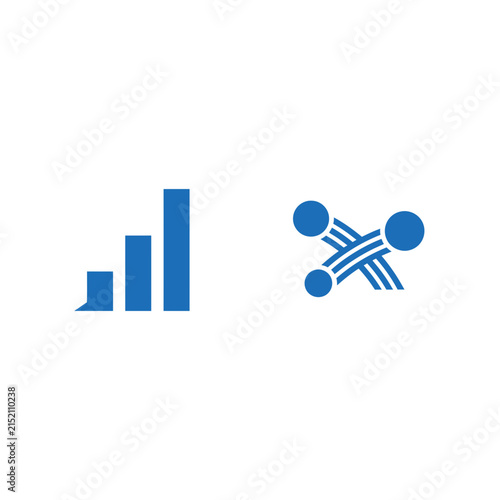 Financial bar chart and connected network node data icons