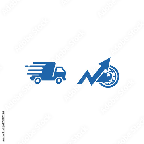 Delivery truck and global shipping growth icons