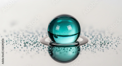 Shiny green crystal ball on reflective surface