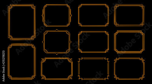 Elegant decorative golden rectangular frames set displayed as a professional collection of isolated vector design elements