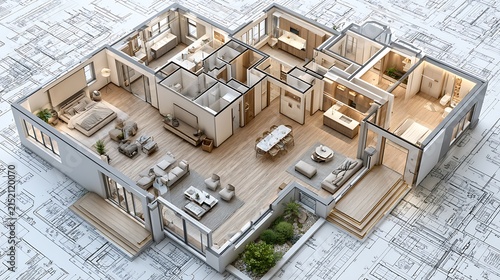 Modern luxury 3D floor plan with contemporary interior design. Perfect for real estate marketing and home decor ideas.