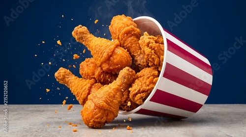 Fried Chicken Vector Crispy Drumsticks Bursting Striped Bucket Food Art