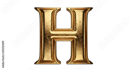 Beautiful golden metallic letter H isolated on transparent background transparent background