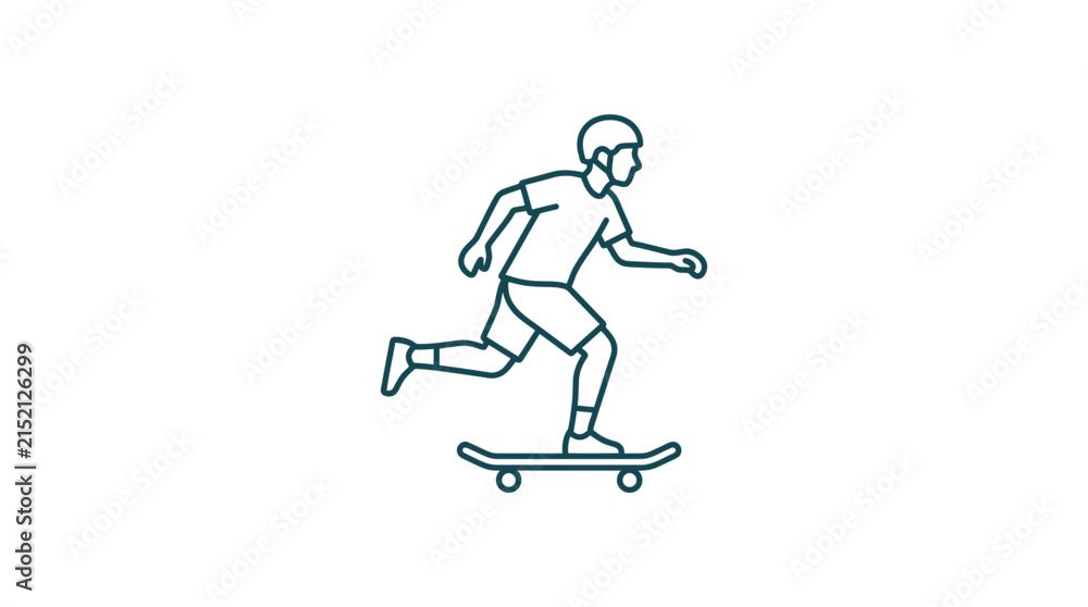Fototapeta premium Skater balances on a skateboard while moving across a neutral surface in this clean and minimalist graphic design illustration.