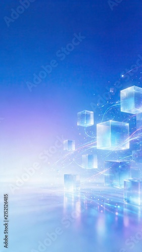 Floating Digital Cubes on Blue Gradient Background