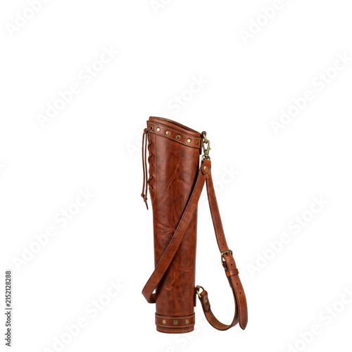 Obraz na plátně Vintage leather quiver with adjustable strap and brass accents for archery