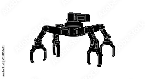 Multi-legged spider robot with camera and claws.