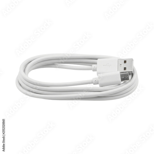 Konstfotografi White USB to Micro USB cable coiled neatly on a clean white background