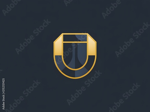 A stylized golden shield emblem featuring a crown and intricate geometric patterns