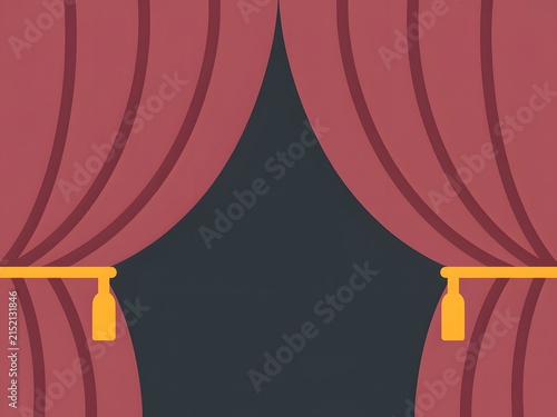 Elegant red velvet curtains framing a dark stage backdrop